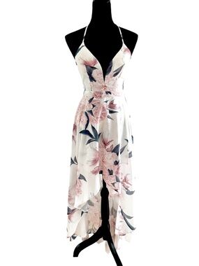 Floral Surplice Maxi w/ Adjustable Crisscross Low Back